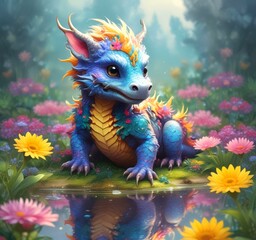 Illustration of adorable baby dragon.