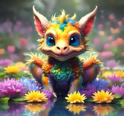 Illustration of adorable baby dragon.