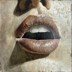 Closeup of a Woman's Sensual Lips, Oil Painting