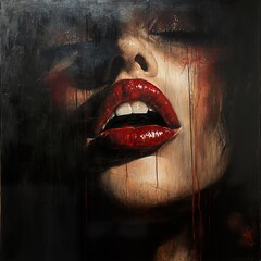 Crimson Lips: A Dramatic Portrait Painting