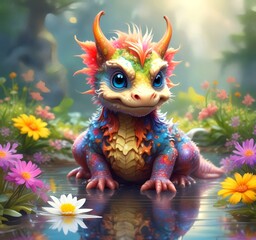 Illustration of adorable baby dragon.