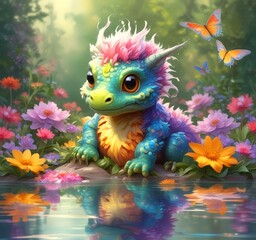 Illustration of adorable baby dragon.