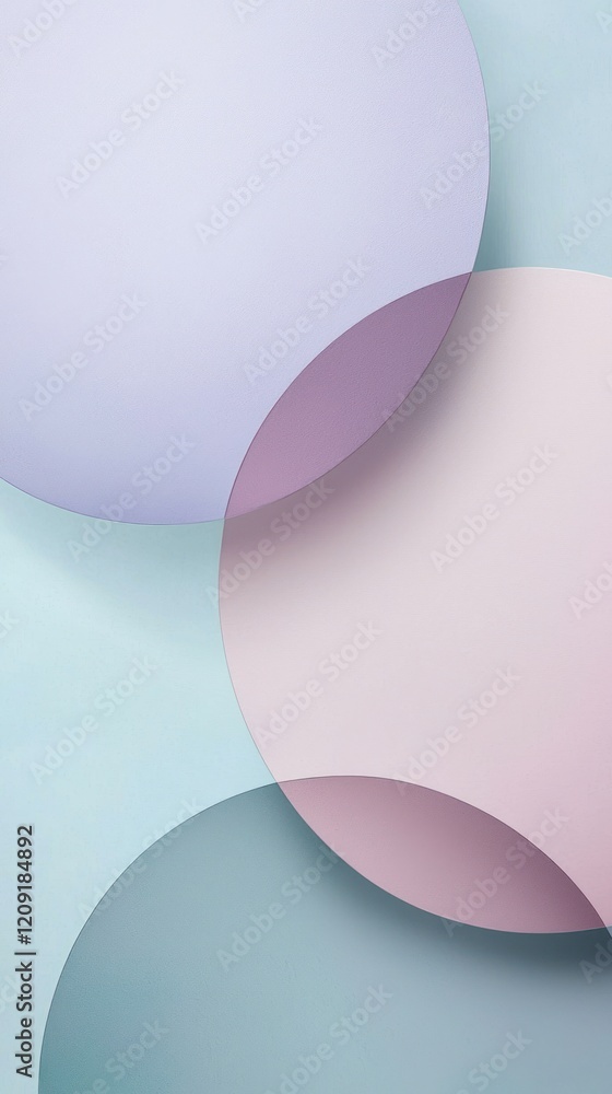 Poster minimalist overlapping circles in soft pastel tones, creating a calming and modern abstract composit