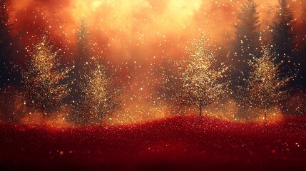 Magical winter scene with glittering trees enchanted forest digital art surreal atmosphere wide angle fantasy
