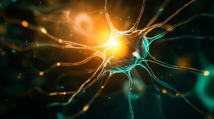 Naklejka premium Cytoplasmic Streaming neuron glowing in vibrant colors