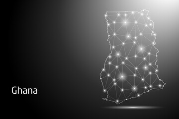 Abstract Mash Line and Point Scales on The Dark Gradient Background With Map of Ghana. 3D Mesh Polygonal Network Connections. Vector illustration eps 10.	
