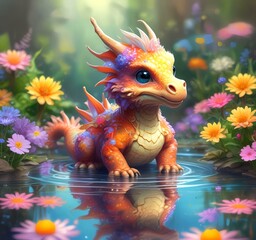 Fototapeta premium Illustration of adorable baby dragon.