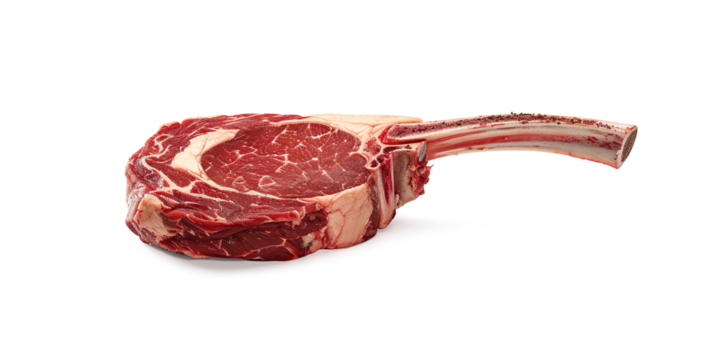 Raw tomahawk steak on a transparent background