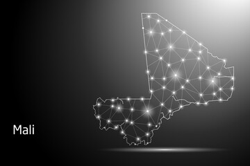 Obraz premium Abstract Mash Line and Point Scales on The Dark Gradient Background With Map of Mali. 3D Mesh Polygonal Network Connections. Vector illustration eps 10. 