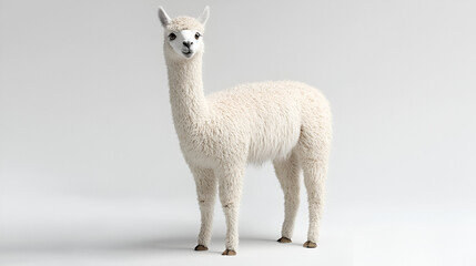 Obraz premium Alpaca Portrait: A fluffy white alpaca stands with a gentle and curious expression against a soft background. Its thick, luxurious fleece and long neck create a captivating image. 