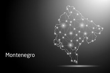 Abstract Mash Line and Point Scales on The Dark Gradient Background With Map of Montenegro. 3D Mesh Polygonal Network Connections. Vector illustration eps 10.	
