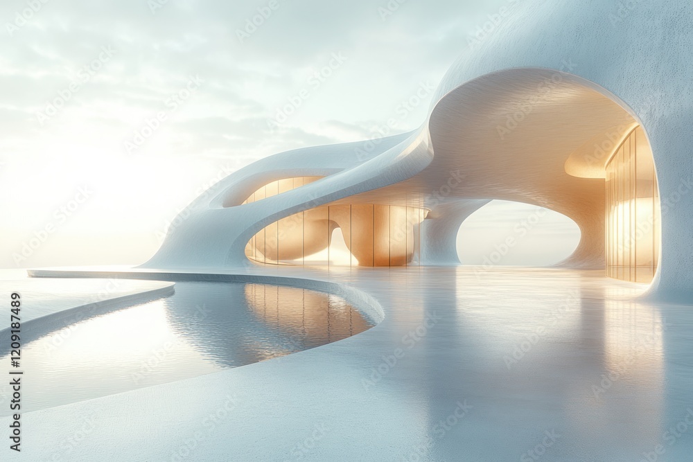 Poster futuristic minimalist architecture soft lighting wide perspective