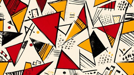 Obraz premium Abstract Geometric Art: Red, Yellow, Black Triangles