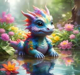 Illustration of adorable baby dragon.