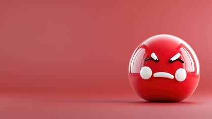 Angry emoticon, red background, 3D render, digital illustration, online communication