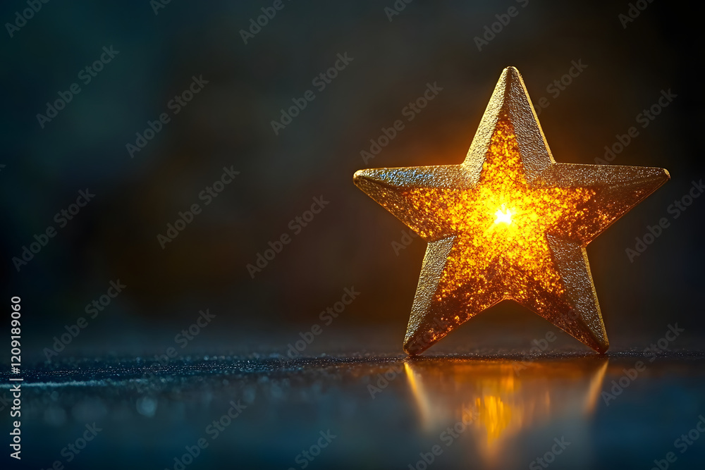 Poster golden star fragment glowing softly on dark gradient background symbolizing divine light and epiphan