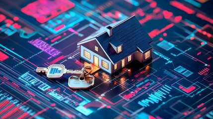 Digital House Key Represents Smart Home Technology