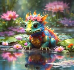 Illustration of adorable baby dragon.