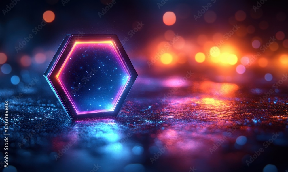 Aufkleber 3d hexagonal icon with gradient blue and purple colors, minimalistic digital art design featuring ar