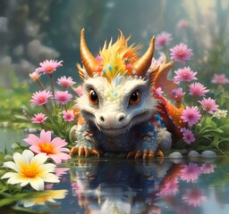 Illustration of adorable baby dragon.