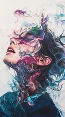 Abstract Colorful Portrait of a Woman: Swirls of Emotion