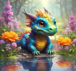 Illustration of adorable baby dragon.