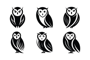 Barn Owl (Tyto alba) mammal animal, labeled silhouette vector art illustration.