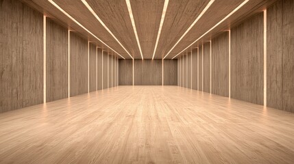 Empty wooden room, light lines, interior design, background, presentation