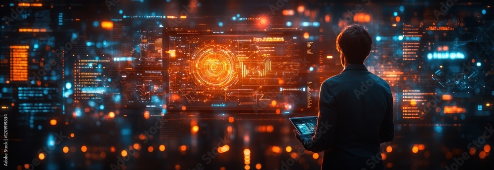 Poster futuristic business scene with ai chatbot and digital interface for innovation and technology in bus