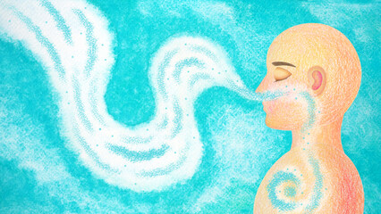 human meditation mediter breath therapy mind mental brain health concept conscious yoga chakra spiritual holistic healing peace meditate abstract energy watercolor painting illustration design art
