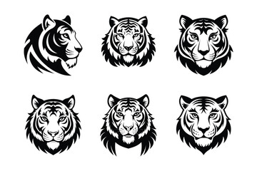 Bengal Tiger (Panthera tigris tigris) mammal animal, labeled silhouette vector art illustration.