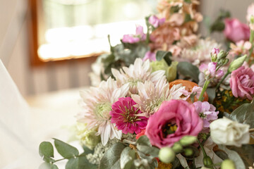wedding florals pink and white with soft background
