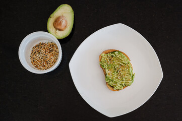 Avocado toast on black countertop