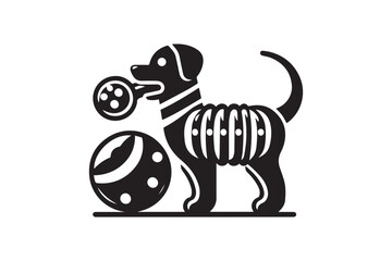 Dog playing toy silhouette on white background. Toy for dog pet icon