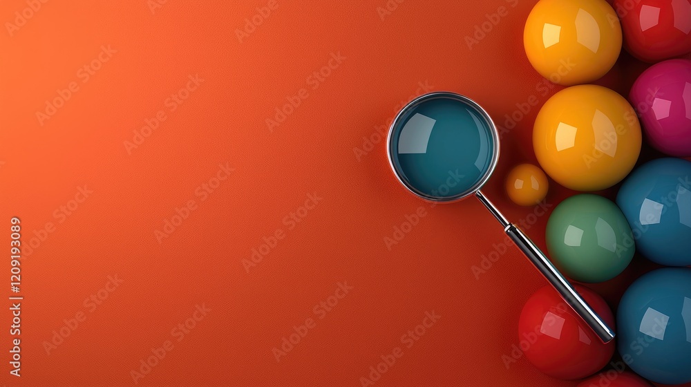 Poster exploring colorful shapes with a magnifying glass abstract scene digital art vibrant environment clo