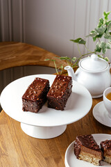 dessert with chocolate glaze and nuts