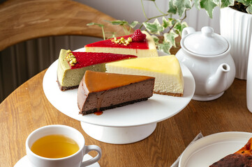assorted cheesecakes on a plate