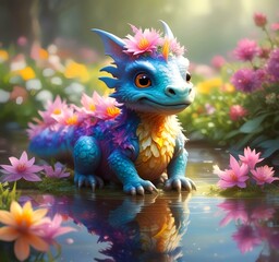 Illustration of adorable baby dragon.