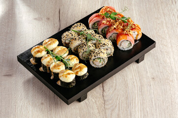 sushi set on the board