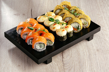 sushi set on the board