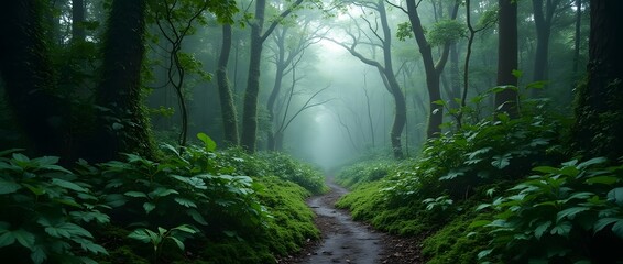 Misty Forest Path Green Nature Landscape Photography