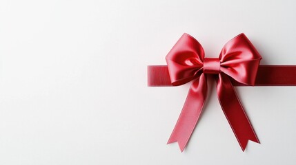 Red satin ribbon bow on white background; gift wrap, celebration