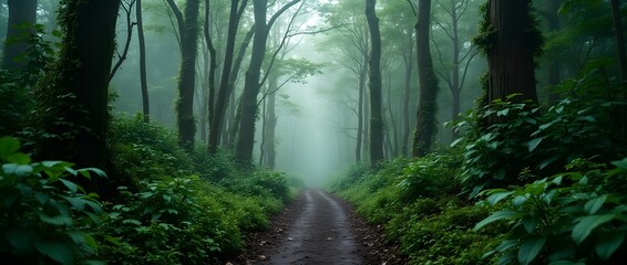 Obraz premium Misty Forest Path Nature Photography Landscape
