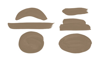 Paint brush texture stroke set. Neutral painting elements collection in brown color. Art drawn textured shape templates. Abstract hand painted object, form, figure, background