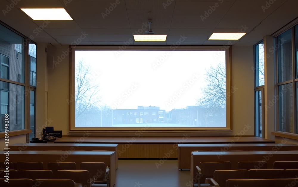 Poster a well-lit room features a large window and a wooden desk, creating a serene workspace atmosphere id