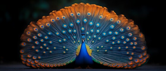 Majestic peacock displaying vibrant plumage.