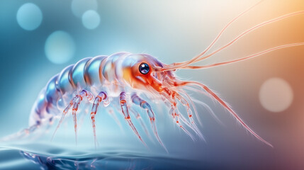 Microscopic Plankton swimming in vibrant blue background