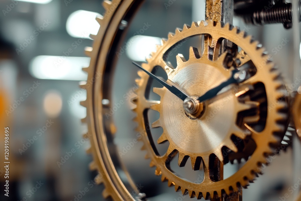 Fototapete detailed view of clock gears in motion illustrates the elegance and complexity of mechanical timekee