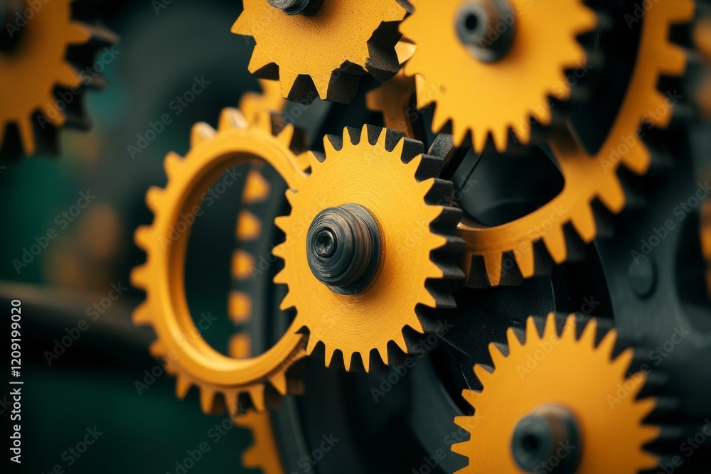 Poster fascinating clock gears in vibrant gold rotate seamlessly, demonstrating the complexity and accuracy