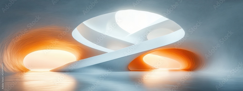 Poster futuristic minimalist architecture abstract design white curves and angles soft light